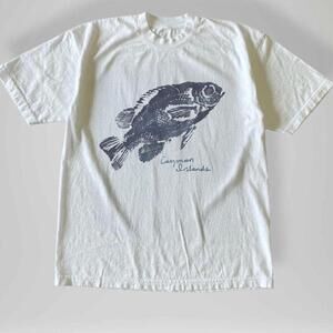 Gildan Men White T-Shirt, White & Blue Fish Graphic Tee With Canyon